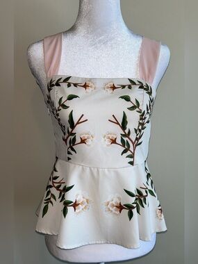 White Floral Peplum Tank Top with Pink Straps